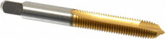 Kennametal - 5/16-24 UNF, 2 Flute, TiN Finish, High Speed Steel Spiral Point Tap - Plug Chamfer, Right Hand Thread, 2.72" OAL, 1-1/8" Thread Length, 0.318" Shank Diam, 3B Class of Fit - Exact Tooling