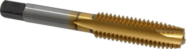 Kennametal - 7/16-14 UNC, 3 Flute, TiN Finish, High Speed Steel Spiral Point Tap - Plug Chamfer, Right Hand Thread, 3.16" OAL, 1-7/16" Thread Length, 0.323" Shank Diam - Exact Tooling