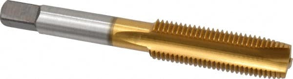 Kennametal - 7/16-20 UNF, 3 Flute, TiN Finish, High Speed Steel Spiral Point Tap - Plug Chamfer, Right Hand Thread, 3.16" OAL, 1-7/16" Thread Length, 0.323" Shank Diam - Exact Tooling