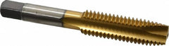 Kennametal - 1/2-13 UNC, 3 Flute, TiN Finish, High Speed Steel Spiral Point Tap - Plug Chamfer, Right Hand Thread, 3.38" OAL, 1.656" Thread Length, 0.367" Shank Diam, 3B Class of Fit - Exact Tooling