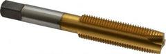 Kennametal - 1/2-20 UNF, 3 Flute, TiN Finish, High Speed Steel Spiral Point Tap - Plug Chamfer, Right Hand Thread, 3.38" OAL, 1.656" Thread Length, 0.367" Shank Diam, 3B Class of Fit - Exact Tooling