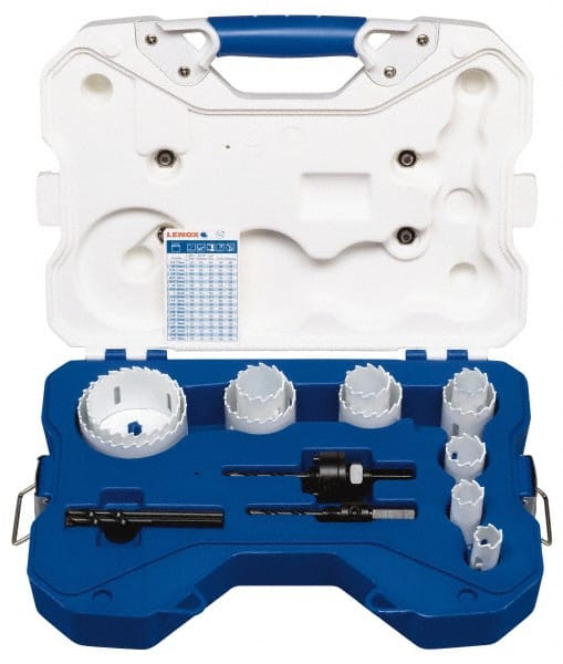 Lenox - 15 Piece, 3/4" to 3" Saw Diam, Contractor's Hole Saw Kit - Carbide-Tipped, Toothed Edge, Pilot Drill Model No. 123CT, Includes 11 Hole Saws - Exact Tooling