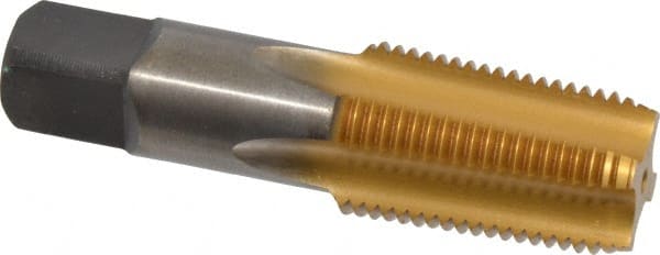 Kennametal - 1/2-14 NPT Thread, 4 Flute Standard Pipe Tap - 3.13" OAL, 1.656" Thread Length, 11/16" Shank Diam, TiN Finish, High Speed Steel - Exact Tooling