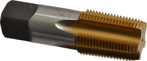 Kennametal - 3/4-14 NPT Thread, 5 Flute Standard Pipe Tap - 3-1/4" OAL, 1-3/8" Thread Length, 29/32" Shank Diam, TiN Finish, High Speed Steel - Exact Tooling