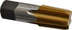 Kennametal - 3/4-14 NPT Thread, 5 Flute Standard Pipe Tap - 3-1/4" OAL, 1-3/8" Thread Length, 29/32" Shank Diam, TiN Finish, High Speed Steel - Exact Tooling