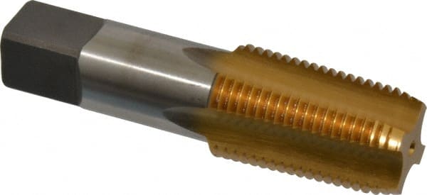 Kennametal - 1/2-14 NPTF Thread, 4 Flute Standard Pipe Tap - 3.13" OAL, 1.656" Thread Length, 11/16" Shank Diam, TiN Finish, High Speed Steel - Exact Tooling