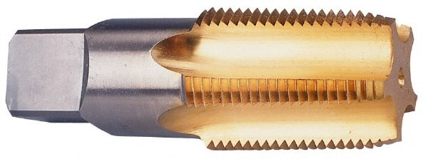 Cleveland - 1/2-14 NPT Thread, 4 Flute Standard Pipe Tap - 3-1/8" OAL, TiN Finish, High Speed Steel - Exact Tooling