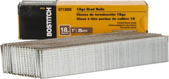 Stanley Bostitch - 18 Gauge 1" Long Brad Nails for Power Nailers - Steel, Galvanized Finish, Brad Head, Chisel Point - Exact Tooling