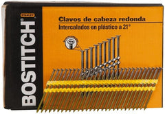 Stanley Bostitch - 0.12" Shank Diam 3" Long Framing Nails for Power Nailers - Plastic, Bright Finish, Smooth Shank, Angled Stick Plastic Collation, Round Head, Diamond Point - Exact Tooling