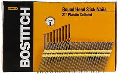 Stanley Bostitch - 0.12" Shank Diam 3-1/4" Long Framing Nails for Power Nailers - Plastic, Bright Finish, Smooth Shank, Angled Stick Plastic Collation, Round Head, Diamond Point - Exact Tooling
