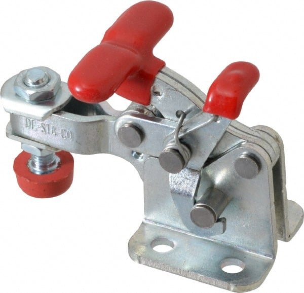 De-Sta-Co - 350 Lb Holding Capacity, Horizontal Handle, Manual Hold Down Toggle Clamp - 173° Handle Movement, 92° Bar Opening, U-Bar, Flanged Base, Electro-Plated Zinc, Carbon Steel - Exact Tooling