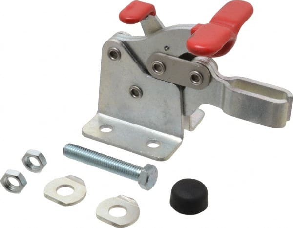 De-Sta-Co - 750 Lb Holding Capacity, Horizontal Handle, Manual Hold Down Toggle Clamp - 168° Handle Movement, 90° Bar Opening, U-Bar, Flanged Base, Electro-Plated Zinc, Carbon Steel - Exact Tooling