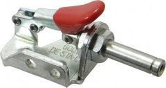 De-Sta-Co - 150 Lb Load Capacity, Flanged Base, Carbon Steel, Standard Straight Line Action Clamp - 3 Mounting Holes, 0.19" Mounting Hole Diam, 0.28" Plunger Diam, Thumb Handle - Exact Tooling
