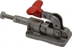 De-Sta-Co - 630 Lb Load Capacity, Flanged Base, Stainless Steel, Standard Straight Line Action Clamp - 4 Mounting Holes, 0.22" Mounting Hole Diam, 0.39" Plunger Diam, T-Handle Handle - Exact Tooling
