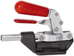 De-Sta-Co - 600 Lb Load Capacity, Flanged Base, Carbon Steel, Standard Straight Line Action Clamp - 4 Mounting Holes, 0.27" Mounting Hole Diam, 0.44" Plunger Diam, Straight Handle - Exact Tooling