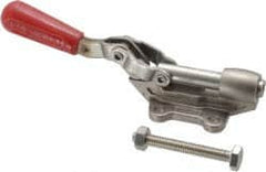De-Sta-Co - 840 Lb Load Capacity, Flanged Base, Stainless Steel, Standard Straight Line Action Clamp - 4 Mounting Holes, 0.27" Mounting Hole Diam, 0.44" Plunger Diam, Straight Handle - Exact Tooling