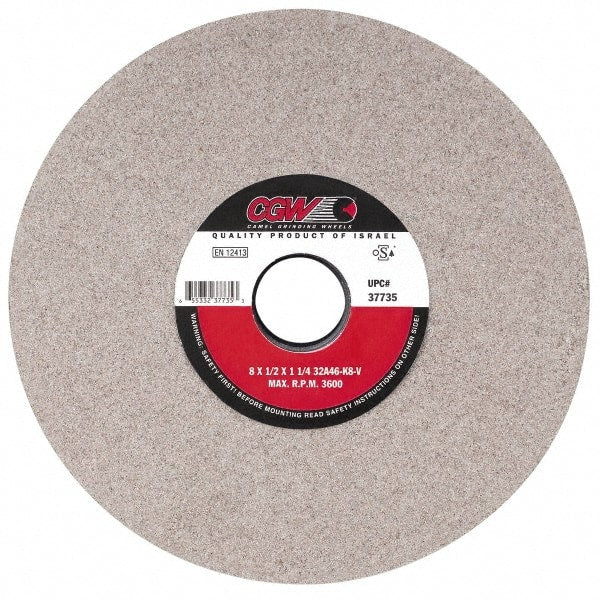 Camel Grinding Wheels - 14" Diam x 5" Hole x 2" Thick, J Hardness, 46 Grit Surface Grinding Wheel - Aluminum Oxide, Type 1, Coarse Grade, 1,910 Max RPM, Vitrified Bond, No Recess - Exact Tooling