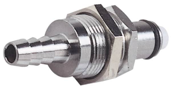 CPC Colder Products - 1/4" Inside Tube Diam, Brass, Quick Disconnect, Hose Barb Valved Panel Mount Coupling Insert - 250 Max psi, -40 to 180°F, 1.12" OAL x 0.75" Overall Height, Chrome Plated - Exact Tooling