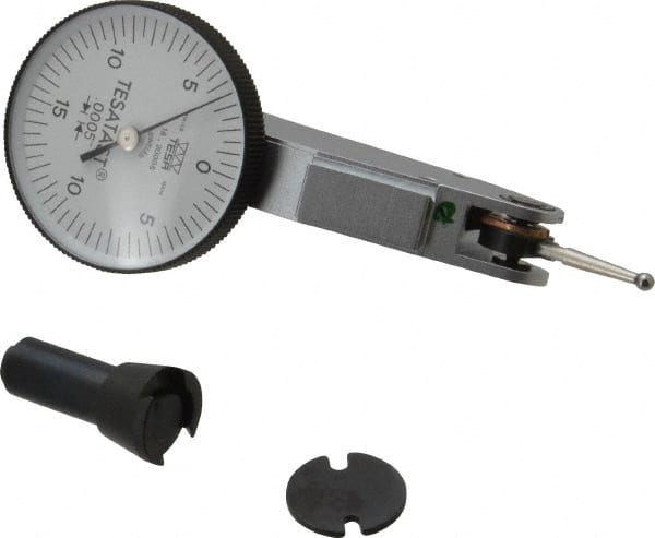 TESA Brown & Sharpe - 0.008 Inch Range, 0.0001 Inch Dial Graduation, Horizontal Dial Test Indicator - 1-1/2 Inch White Dial, 0-4-0 Dial Reading, Accurate to 0.0001 Inch - Exact Tooling