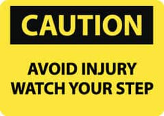 NMC - "Caution - Avoid Injury - Watch Your Step", 10" Long x 14" Wide, Rigid Plastic Safety Sign - Rectangle, 0.05" Thick, Use for Accident Prevention - Exact Tooling