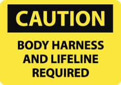 NMC - "Caution - Body Harness and Lifeline Required", 10" Long x 14" Wide, Aluminum Safety Sign - Rectangle, 0.04" Thick, Use for Accident Prevention - Exact Tooling