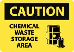 NMC - "Caution - Chemical Waste Storage Area", 10" Long x 14" Wide, Pressure-Sensitive Vinyl Safety Sign - Rectangle, 0.004" Thick, Use for Hazardous Materials - Exact Tooling