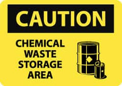 NMC - "Caution - Chemical Waste Storage Area", 10" Long x 14" Wide, Pressure-Sensitive Vinyl Safety Sign - Rectangle, 0.004" Thick, Use for Hazardous Materials - Exact Tooling
