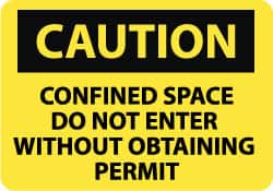 NMC - "Caution - Confined Space - Do Not Enter without Obtaining Permit", 10" Long x 14" Wide, Pressure-Sensitive Vinyl Safety Sign - Rectangle, 0.004" Thick, Use for Accident Prevention - Exact Tooling