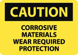 NMC - "Caution - Corrosive Materials - Wear Required Protection", 10" Long x 14" Wide, Aluminum Safety Sign - Rectangle, 0.04" Thick, Use for Hazardous Materials - Exact Tooling