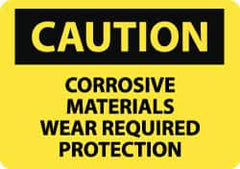 NMC - "Caution - Corrosive Materials - Wear Required Protection", 10" Long x 14" Wide, Aluminum Safety Sign - Rectangle, 0.04" Thick, Use for Hazardous Materials - Exact Tooling