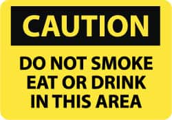 NMC - "Caution - Do Not Smoke Eat or Drink in This Area", 10" Long x 14" Wide, Pressure-Sensitive Vinyl Safety Sign - Rectangle, 0.004" Thick, Use for Accident Prevention - Exact Tooling