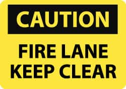 NMC - "Caution - Fire Lane - Keep Clear", 10" Long x 14" Wide, Pressure-Sensitive Vinyl Safety Sign - Rectangle, 0.004" Thick, Use for Accident Prevention - Exact Tooling