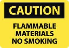 NMC - "Caution - Flammable Materials - No Smoking", 10" Long x 14" Wide, Rigid Plastic Safety Sign - Rectangle, 0.05" Thick, Use for Hazardous Materials - Exact Tooling
