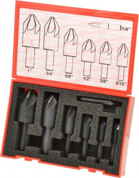 Keo - 7 Piece, 1/4 to 1" Head Diam, 90° Included Angle, Single End Countersink Set - Exact Tooling