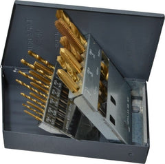 Hertel - 2.05 to 10.2mm Drill, M2.5x0.45 to M12x1.75 Tap, Hand Tap and Drill Set - TiN Finish High Speed Steel Drills, High Speed Steel Taps, Plug Chamfer, 18 Piece Set - Exact Tooling