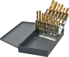 Hertel - #36, #29, #25, #21, #7 Drill, F to U Drill, #6-32 to 1/2-13 Tap, Hand Tap and Drill Set - TiN Finish High Speed Steel Drills, High Speed Steel Taps, Plug Chamfer, 18 Piece Set - Exact Tooling