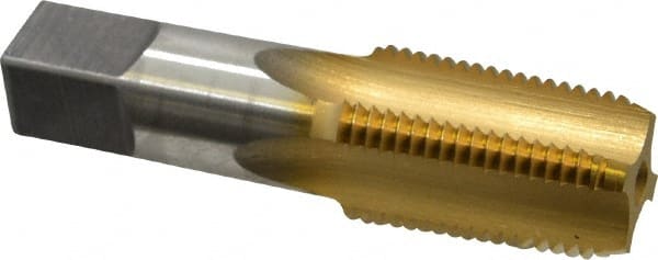 Hertel - 1/2-14 NPT Thread, 4 Flute Standard Pipe Tap - 3-1/8" OAL, TiN Finish, High Speed Steel - Exact Tooling