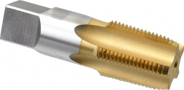 Hertel - 3/4-14 NPT Thread, 5 Flute Standard Pipe Tap - 3-1/4" OAL, TiN Finish, High Speed Steel - Exact Tooling