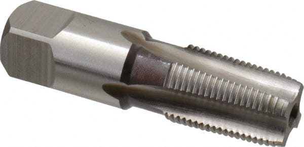 Hertel - 3/8-19" BSPT, 4 Flutes, Bottoming Chamfer, Bright Finish, High Speed Steel British Standard Pipe Tap - 1-1/16" Thread Length, 2-9/16" Overall Length - Exact Tooling