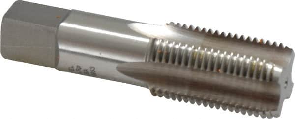 Hertel - 1/2-14" BSPRP, 4 Flutes, Bottoming Chamfer, Bright Finish, High Speed Steel British Standard Pipe Tap - 1-3/8" Thread Length, 3-1/8" Overall Length - Exact Tooling