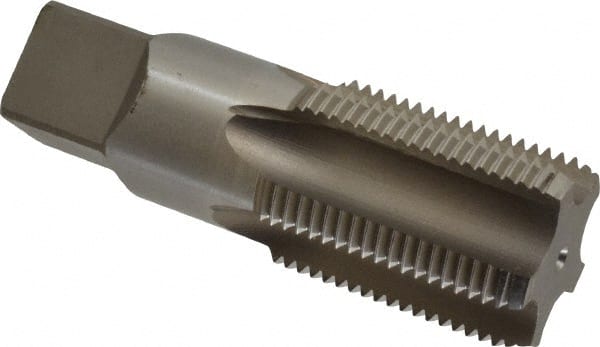 Hertel - 1-11" BSPRP, 5 Flutes, Bottoming Chamfer, Bright Finish, High Speed Steel British Standard Pipe Tap - 1-3/4" Thread Length, 3-3/4" Overall Length - Exact Tooling