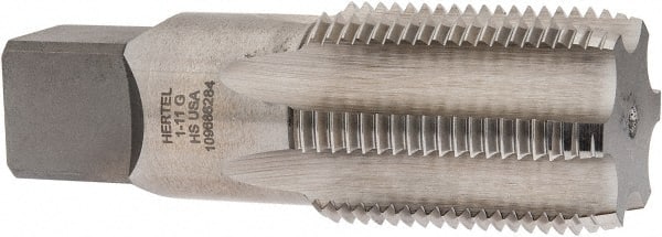 Hertel - 1-11" BSPF, 5 Flutes, Plug Chamfer, Bright Finish, High Speed Steel British Standard Pipe Tap - 1-3/4" Thread Length, 3-3/4" Overall Length - Exact Tooling