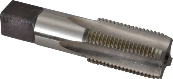 Hertel - 1/2-14" BSPRP, 4 Flutes, Plug Chamfer, Bright Finish, High Speed Steel British Standard Pipe Tap - 1-3/8" Thread Length, 3-1/8" Overall Length - Exact Tooling