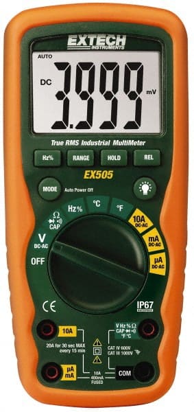 Extech - EX505, CAT IV, 1,000 VAC/VDC, Digital True RMS Multimeter - 40 mOhm, Measures Voltage, Capacitance, Current, Frequency, Resistance, Temperature - Exact Tooling