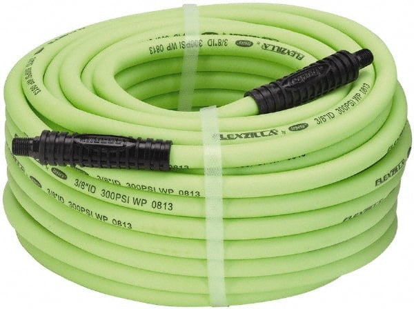 Legacy - 3/8" ID x 0.61" OD 100' Long Multipurpose Air Hose - MNPT x MNPT Ends, 300 Working psi, 140°, 1/4" Fitting, Green - Exact Tooling