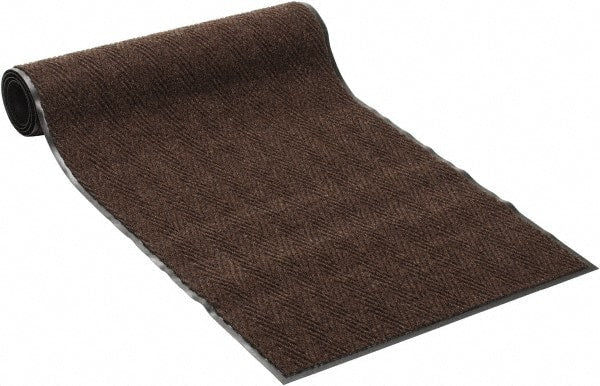 PRO-SAFE - 10 Ft. Long x 3 Ft. Wide, Poly Blended Carpet Surface, Chevron Ribbed Entrance Matting - 5/16 Inch Thick, Indoor, Medium Traffic, Vinyl, Brown, 4 Edged Side - Exact Tooling