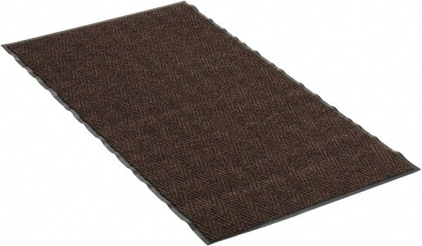 PRO-SAFE - 5 Ft. Long x 3 Ft. Wide, Poly Blended Carpet Surface, Chevron Ribbed Entrance Matting - 5/16 Inch Thick, Indoor, Medium Traffic, Vinyl, Brown, 4 Edged Side - Exact Tooling