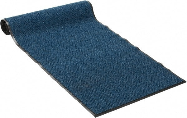 PRO-SAFE - 10 Ft. Long x 3 Ft. Wide, Poly Blended Carpet Surface, Chevron Ribbed Entrance Matting - 5/16 Inch Thick, Indoor, Medium Traffic, Vinyl, Blue, 4 Edged Side - Exact Tooling