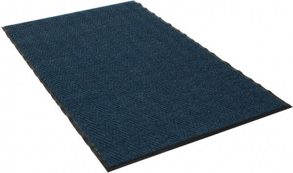 PRO-SAFE - 5 Ft. Long x 3 Ft. Wide, Poly Blended Carpet Surface, Chevron Ribbed Entrance Matting - 5/16 Inch Thick, Indoor, Medium Traffic, Vinyl, Blue, 4 Edged Side - Exact Tooling