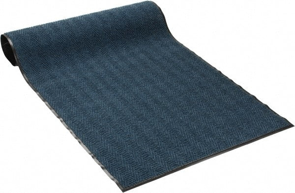 PRO-SAFE - 8 Ft. Long x 4 Ft. Wide, Poly Blended Carpet Surface, Chevron Ribbed Entrance Matting - 5/16 Inch Thick, Indoor, Medium Traffic, Vinyl, Blue, 4 Edged Side - Exact Tooling